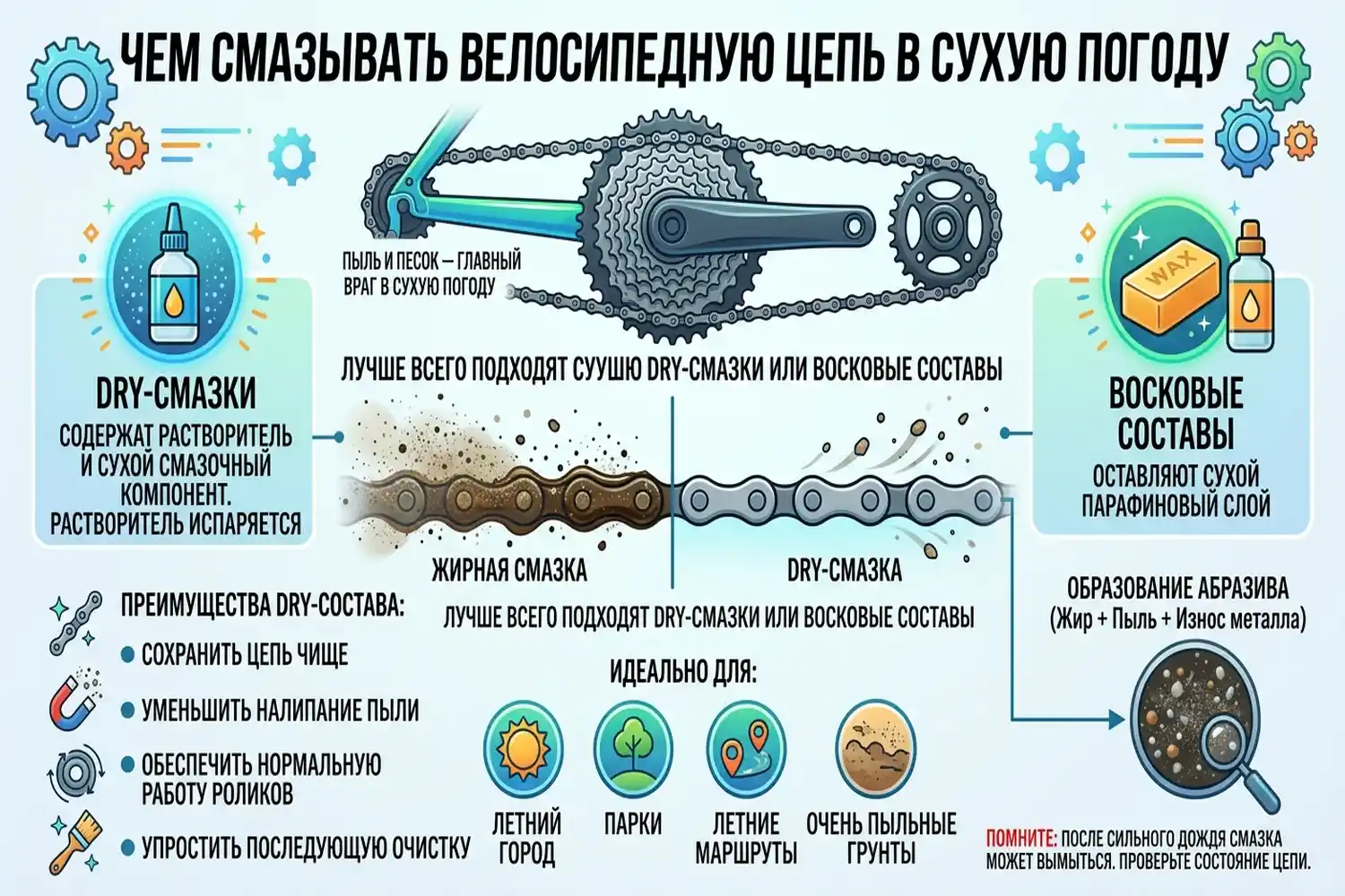 чем смазывать велосипедную цепь в сухую погоду