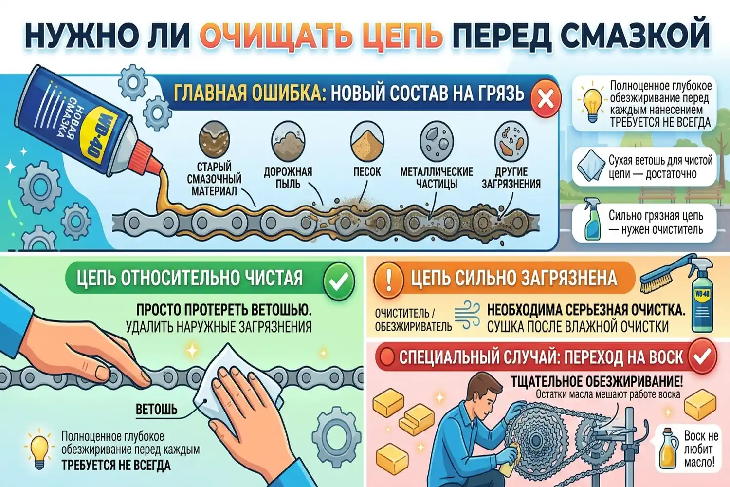нужно ли очищать цепь перед смазкой